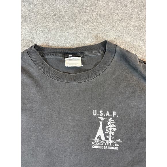 Vintage 90s USAF Survival School Graphic Tee Mens Large Gray Army Military Y2K - Picture 5 of 8